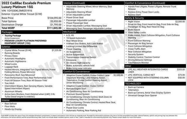 2022 Cadillac Escalade Premium Luxury Platinum