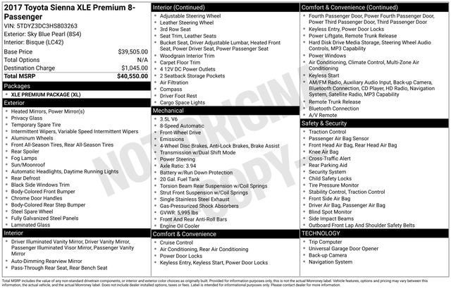 2017 Toyota Sienna XLE Premium 8 Passenger