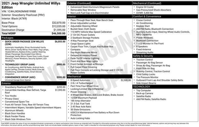 2021 Jeep Wrangler Unlimited Willys
