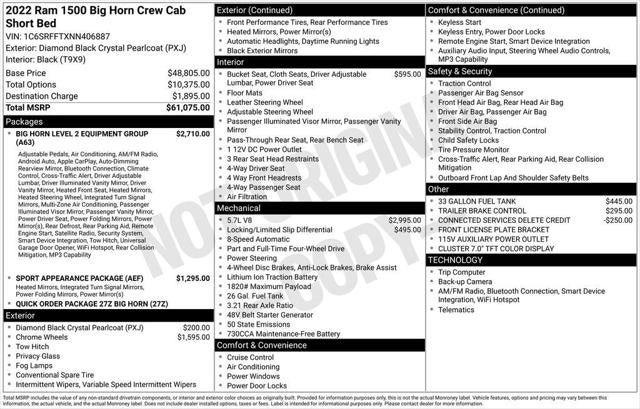 2022 RAM 1500 Big Horn Crew Cab 4x4 5'7' Box