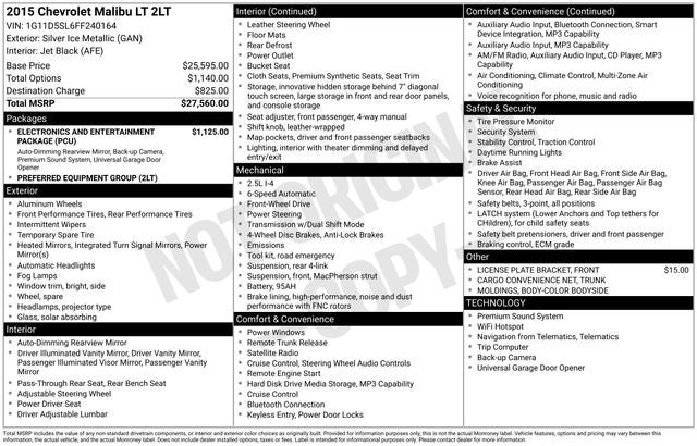 2015 Chevrolet Malibu LT 2LT