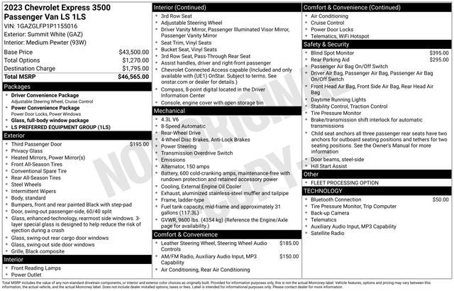 2023 Chevrolet Express 3500 LS Passenger