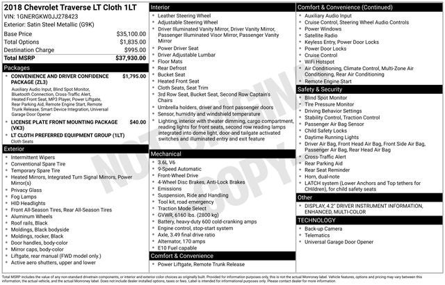 2018 Chevrolet Traverse LT Cloth w/1LT