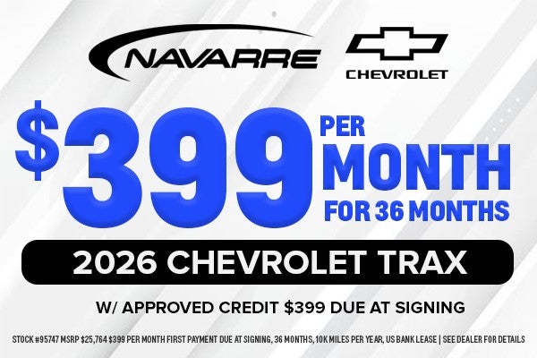 $399 per mo for 36 mo on 2026 Chevy Trax LS models