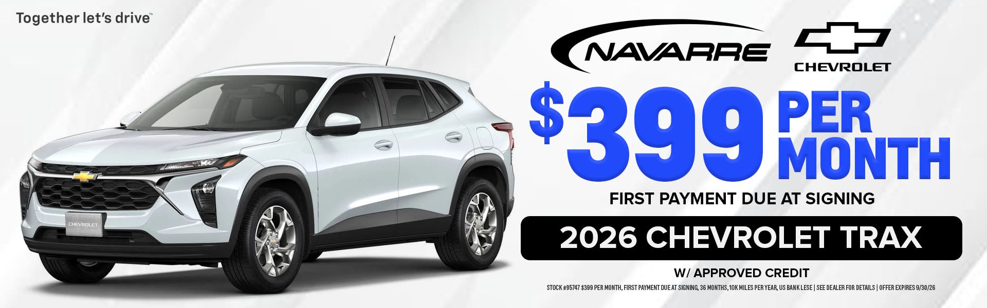 $399 per mo lease offer on 2026 Chevrolet Trax
